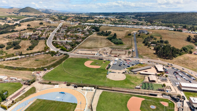 Aerial View of Arroyo Grande California Sports Fields and Rolling Hills