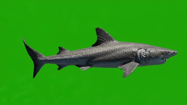 Helicoprion Prehistoric Shark Swimming Loop Animation on Green Screen