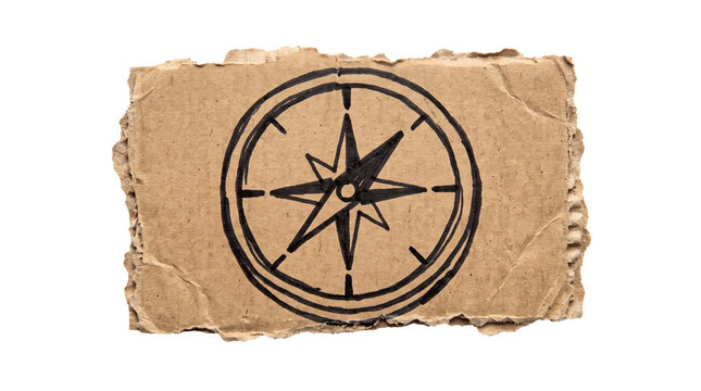 Classic navigation compass sketch, mockup isolated on transparent background, Vintage & Retro