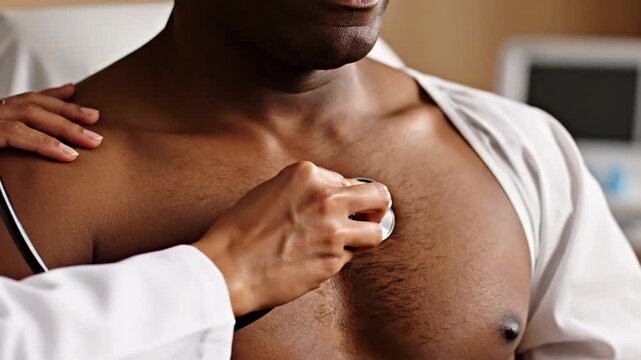 Doctor listening to patient heartbeat with a stethoscope