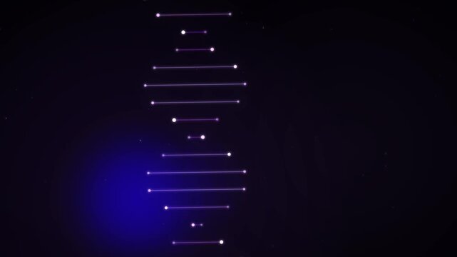 Modern medical technology animation of a glowing purple dna strand spiraling against a dark background