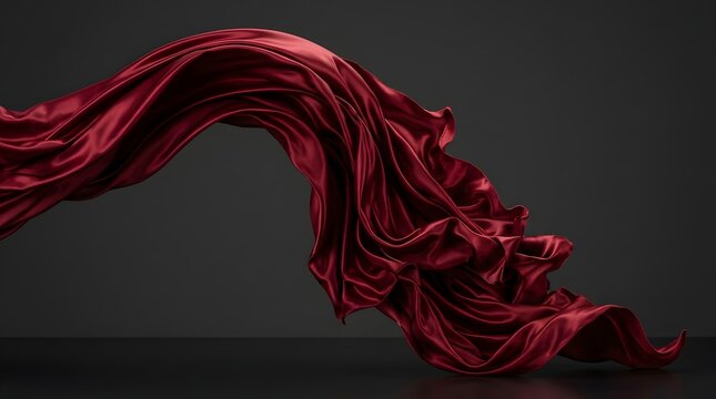 Red silk fabric flowing gracefully against dark background