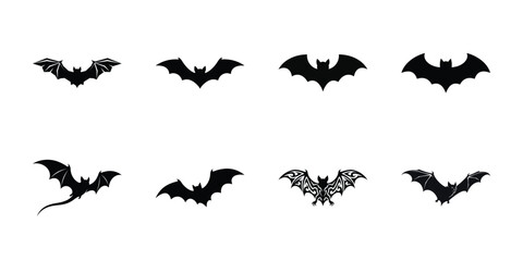 Fototapeta premium Black bat silhouettes in various flying and hanging poses on white background
