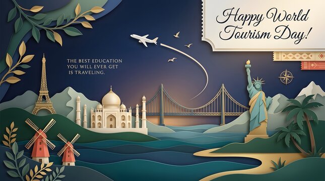 World landmarks illustration showcases travel destinations and tourism concepts