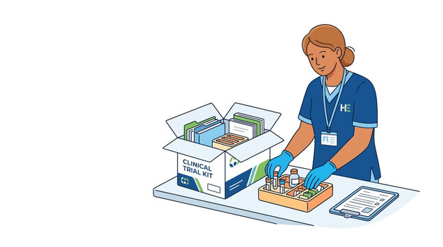 Nurse Preparing Clinical Trial Kit on Transparent Background