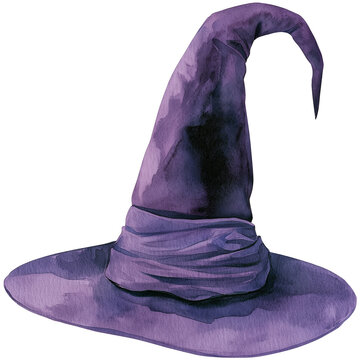 Water color illustration of Witch hat for Halloween on transparent background