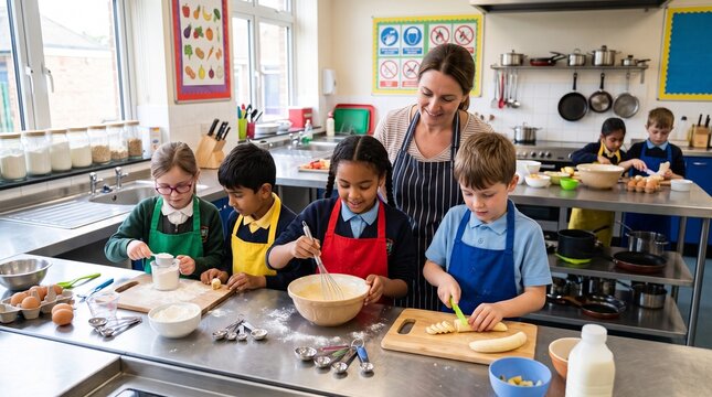 Diverse Group of Children in a School Culinary Arts Cooking Class