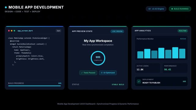 4k mobile app development dashboard interface with alpha channel