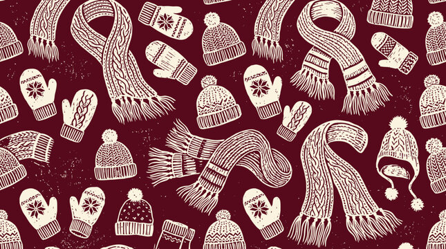 Winter hats scarves and gloves pattern with knit accessories