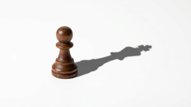 Wooden chess pawn casting a shadow on a white surface