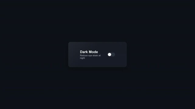 Modern User Interface Design Element Featuring a Dark Mode Toggle Switch for Reducing Eye Strain at Night on a Dark Background