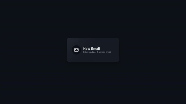 Digital Notification Pop-up for New Email Arrival on Dark Mode User Interface Background