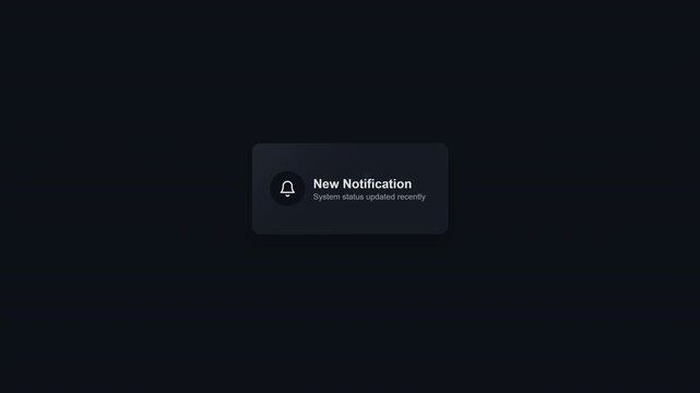 Dark mode user interface element featuring a sleek new notification banner with a bell icon on a dark background