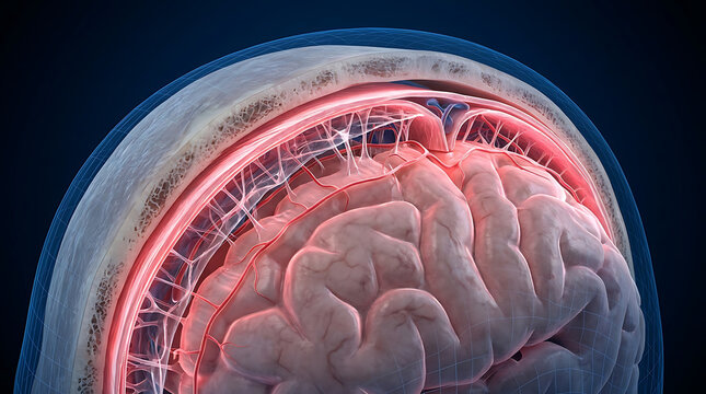 Meninges Anatomical Illustration &ndash; Dura Mater, Arachnoid and Pia Mater Layers of the Brain and Spinal Cord