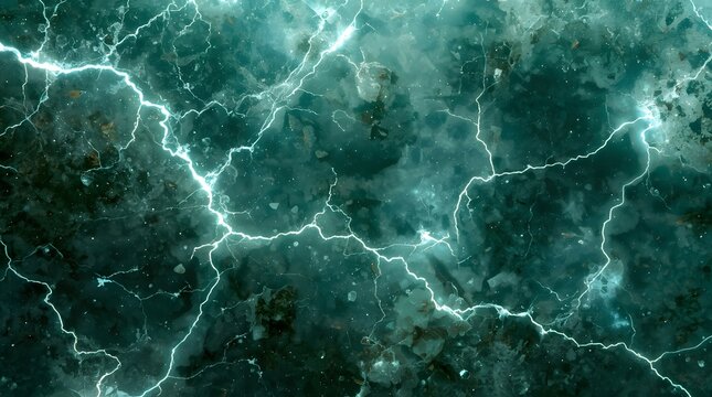 Mysterious green jade and marble texture background with lightning patterns and cosmic stardust, abstract elegant design element