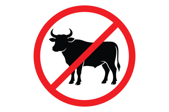 No cattle or cow prohibited warning sign with red circle and diagonal line cattle icon no cow restricted area danger sign no entry farm safety livestock restriction no animals road sign