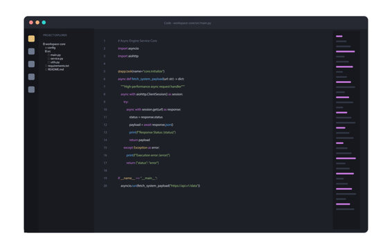 Python asynchronous service script code editor interface
