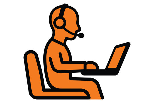 Customer service representative with headset working on laptop tech support service agent help desk it support laptop user call center support staff working person headset icon online suppor