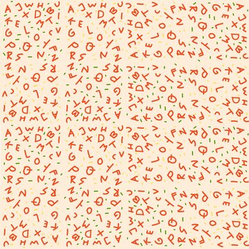 Hand-drawn abstract letters and symbols seamless pattern design