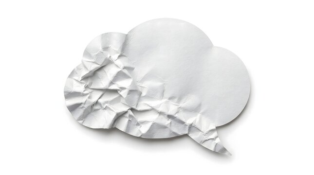 A wrinkled white paper speech bubble isolated on a clean white background for creative design projects