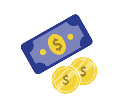 Dollar Banknote and Coins Vector Illustration