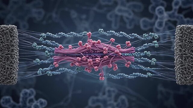 3D Motion Graphic Loop of Muscle Contraction Microscopic Sarcomere Structure with Actin and Myosin Filaments Contraction