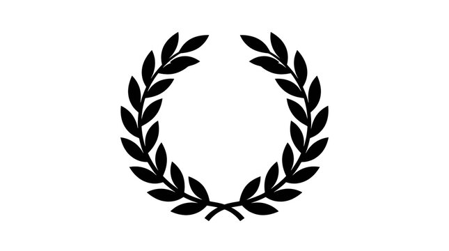 Classic black laurel wreath icon, representing victory, achievement, honor. This elegant vector graphic symbolizes success and excellence, ideal for awards, logos, branding