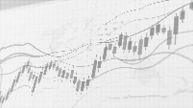 Abstract halftone financial candlestick chart showing market trends and growth patterns