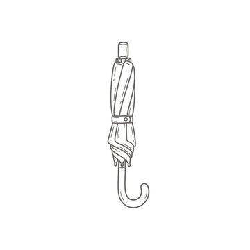 Minimalist closed umbrella line art vector icon on black background