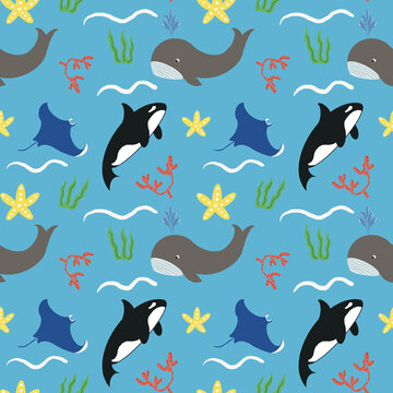 Seamless pattern ocean animal theme