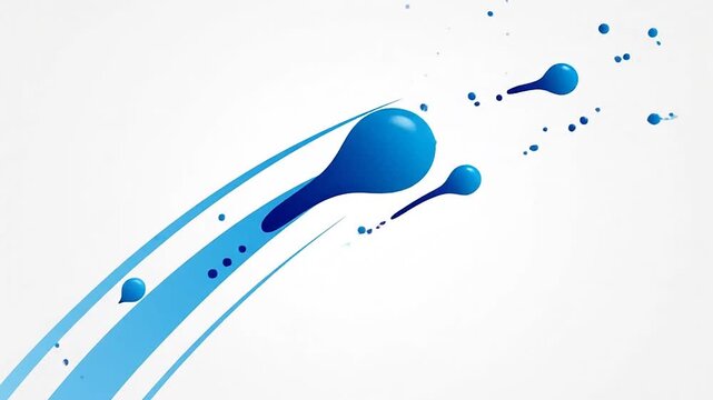Dynamic blue liquid drops splashing on white background