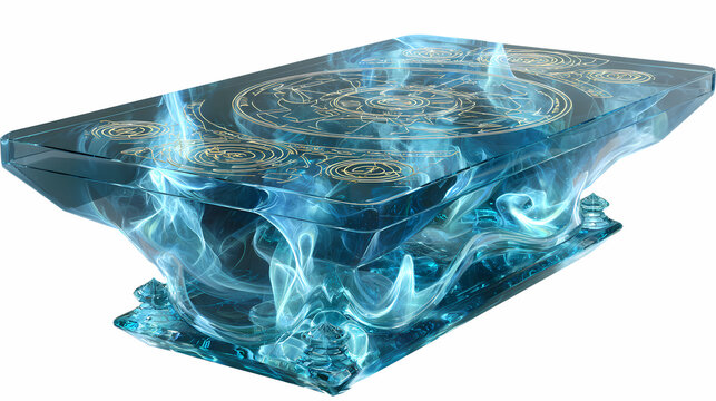 Ice slab with glowing blue runic symbols emitting cold fire and frosty vapor against a clean transparent background.