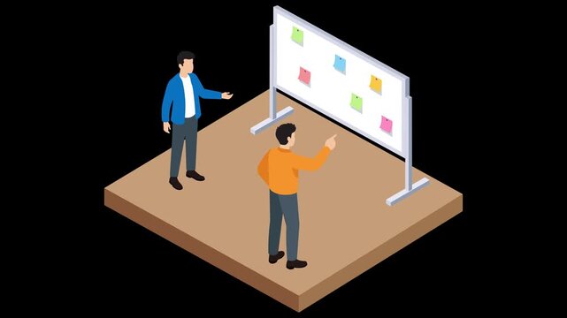 Isometric Team Brainstorming and Planning on Whiteboard