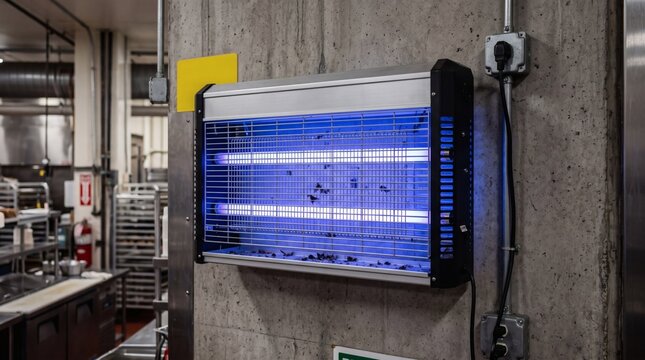 Commercial Kitchen Insect Zapper Light Fixture Mounted on Wall.