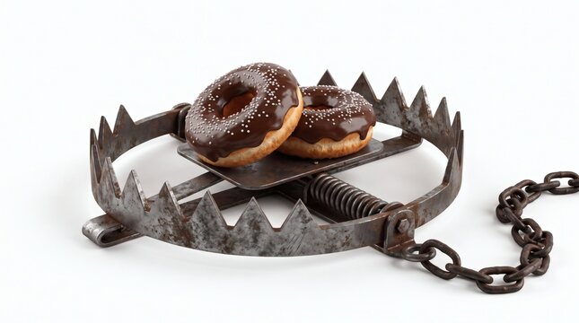 Donuts in a bear trap symbolizing temptation and danger.