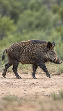 Side View of Feral Hog Walking