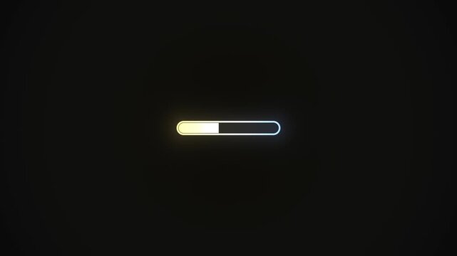 Digital loading bar animation progress on black background, showing data transfer, system update, or software installation status, modern UI element for technology concepts.