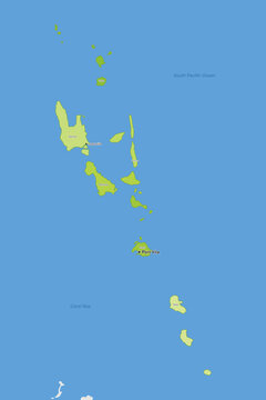 Vanuatu - Detailed, modern map of the country with cities, capitals, internal territorial boundaries, and major water features. Vector illustration.