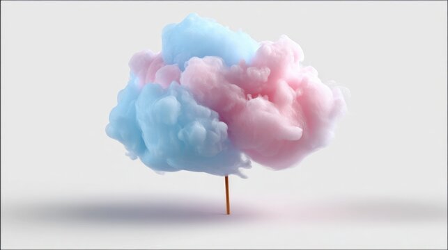 Fluffy Delight: A close-up shot of pink and blue cotton candy, appearing like a whimsical cloud on a stick, against a clean, minimalist background.