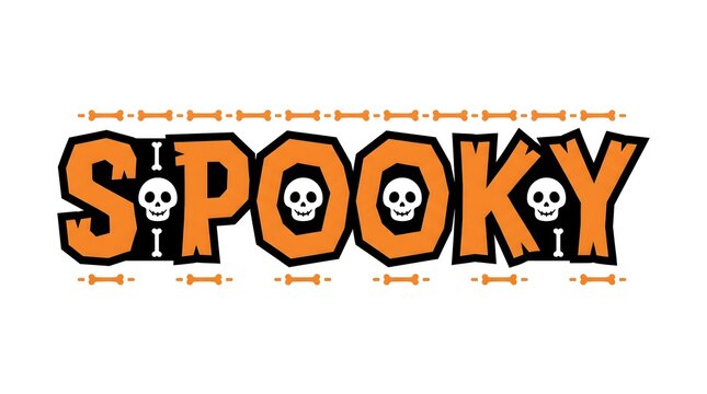 Spooky lettering with skull and bone details orange and black vector illustration