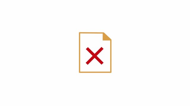 document icon with red delete cross mark animation 4k &ndash; file remove, data cancel, error failed, rejected or invalid file concept ui motion graphics on transparent background