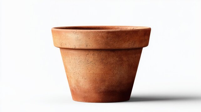 Terracotta Flower Pot: A simple, classic terracotta flower pot, ready to be filled with soil and a new plant, sitting in isolation, waiting for its horticultural purpose to begin.