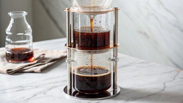 Modern cold drip coffee maker brewing process