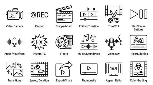 Collection of icons representing various multimedia and editing software tools.