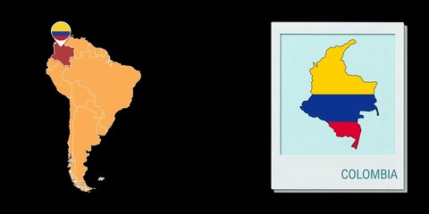 Stylized Colombia map highlighting a selected territory with a locator pin and inset reference graphic for geographic context. © Umm Hamzah