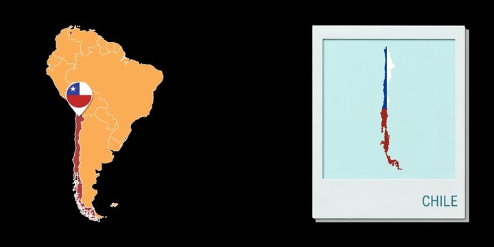 Stylized Chile map highlighting a selected territory with a locator pin and inset reference graphic for geographic context.