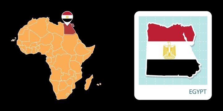 Stylized Egypt map highlighting a selected territory with a locator pin and inset reference graphic for geographic context.