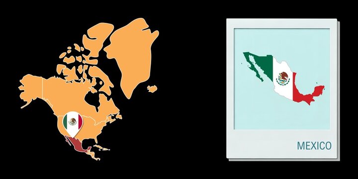 Stylized Mexico map highlighting a selected territory with a locator pin and inset reference graphic for geographic context.