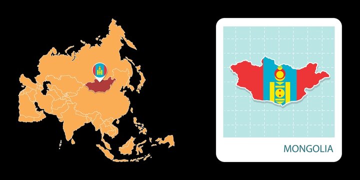 Stylized Mongolia map highlighting a selected territory with a locator pin and inset reference graphic for geographic context.