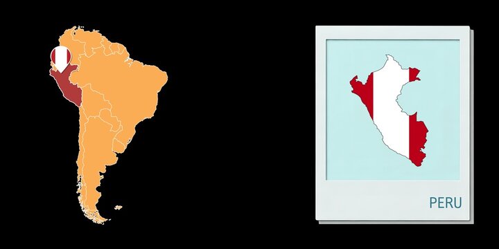 Stylized Peru map highlighting a selected territory with a locator pin and inset reference graphic for geographic context.